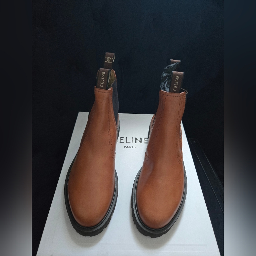 Celine Womens Tan Leather Chelsea Bootsl Sz 41 Honey New With Box